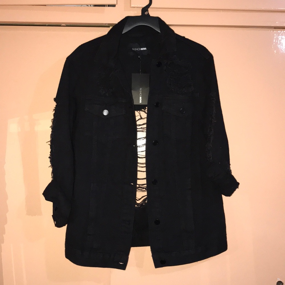 Black denim distressed jacket